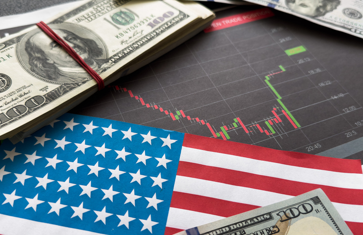 USA Flagge mit Dollar Scheinen